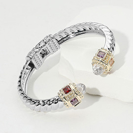 CZ Stone Tip Two Tone Twisted Hinge Cuff Bracelet