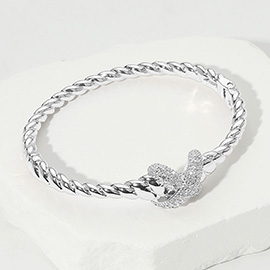 CZ Stone Paved Crisscross Accent Twisted Hinged Bangle Bracelet