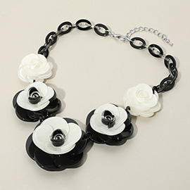 Bold Resin Flower Link Statement Necklace