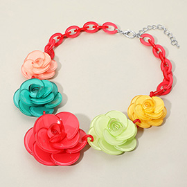 Bold Resin Flower Link Statement Necklace