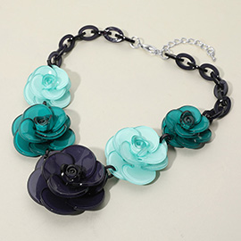Bold Resin Flower Link Statement Necklace