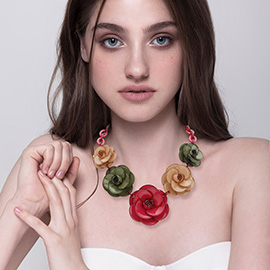 Bold Resin Flower Link Statement Necklace