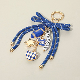 Football Themed Charm GAME DAY Message Beaded Rope Bow Accent Keychain / Bag Charm