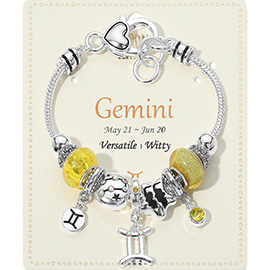 GEMINI - Horoscope Symbol Zodiac Charm Beaded Bracelet