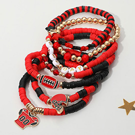 7PCS - Football Charm Star GAME DAY Message Heishi Beaded Stretch Multi Layered Bracelets