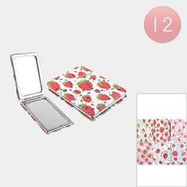 12PCS - Strawberry Pattern Printed Cosmetic Mirros