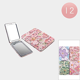 12PCS - Floral Pattern Printed Cosmetic Mirrors