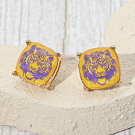 Fierce Tiger Face Printed Game Day Cushion Square Stud Earrings
