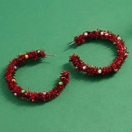Christmas Tinsel Hoop Earrings