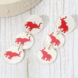 Triple Elephant Disc Game Day Style Drop Earrings