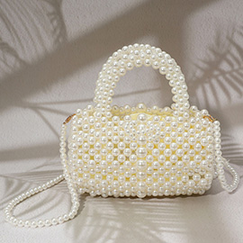 Pearl Beaded Round Top Handle Flap Hand Bag / Crossbody Bag