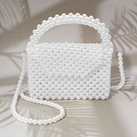 Pearl Beaded Top Handle Flap Hand Bag / Crossbody Bag