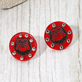 Sparkle Accent Game Day Bulldog Face Disc Stud Earrings