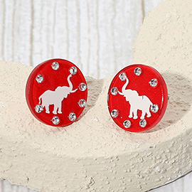 Sparkle Accent Game Day Elephant Disc Stud Earrings