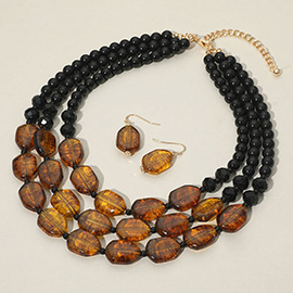 Resin Pebble Beaded Triple Layered Statement Necklace