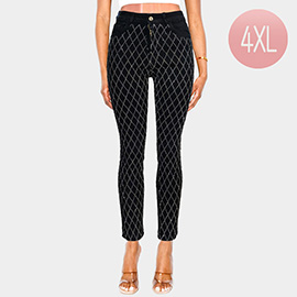 Diamond Pattern Bling Studded High Waist Skinny Jeans