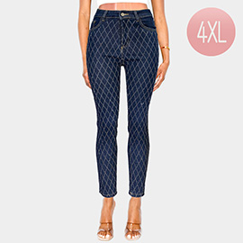 Diamond Pattern Bling Studded High Waist Skinny Jeans