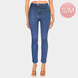 Diamond Pattern Bling Studded High Waist Skinny Jeans