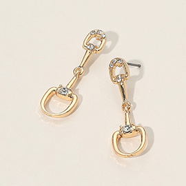 Rhinestone Paved Horsebit Drop Earrings
