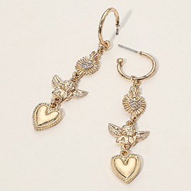 Rhinestone Paved Heart Vintage Angel Drop Earrings