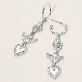 Rhinestone Paved Heart Vintage Angel Drop Earrings