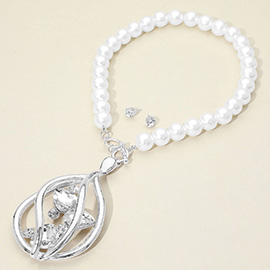 Oversized Elegant Sculpted Pendant Accent Pearl Statement Necklace