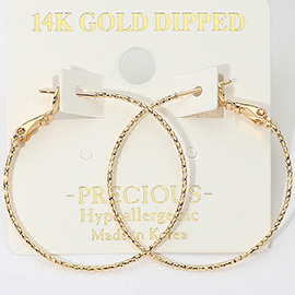 14K Gold Dipped Hypoallergenic Textured Skinny Hoop Earrings