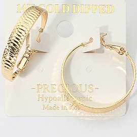 14K Gold Dipped Hypoallergenic Textured Hoop Earrings