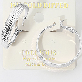 14K Gold Dipped Hypoallergenic Textured Hoop Earrings