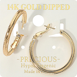 14K Gold Dipped Hypoallergenic Intricate Textured Hoop Earrings