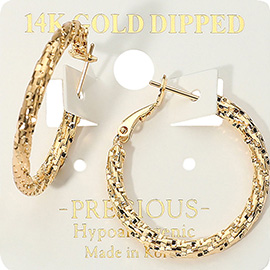 14K Gold Dipped Hypoallergenic Textured Hoop Earrings