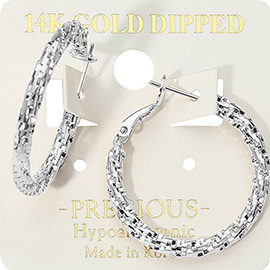 14K Gold Dipped Hypoallergenic Textured Hoop Earrings