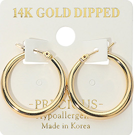 14K Gold Dipped Hypoallergenic Classic Round Pin Catch Hoop Earrings