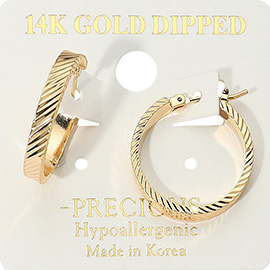 14K Gold Dipped Hypoallergenic Textured Twist Pin Catch Hoop Earrings