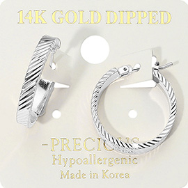 14K Gold Dipped Hypoallergenic Textured Twist Pin Catch Hoop Earrings