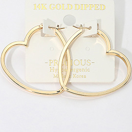 14K Gold Dipped Hypoallergenic Heart Pin Catch Hoop Earrings