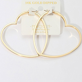 14K Gold Dipped Hypoallergenic Heart Pin Catch Hoop Earrings