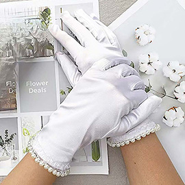 Dressy Satin Feel Pearl Trim Gloves