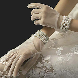 Dressy Sheer Pearl Embellished Cuff Gloves