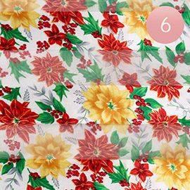 6PCS - Silk Feel Holiday Poinsettia Flower Pattern Print scarf