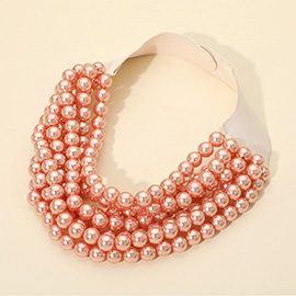Multi Layered Pearl Beaded Collar Magnetic Necklace