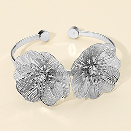 Rhinestone Centers Dual Cut Out Flower Accent Cuff Bracelet