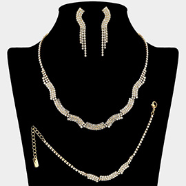 Rhinestone Paved Wavy Plate Link Jewelry Set