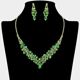 Teardrop Stone Cluster Embellished V Shaped Rhinestone Paved Necklace