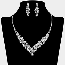 Teardrop Stone Cluster Embellished V Shaped Rhinestone Paved Necklace
