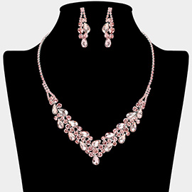 Teardrop Stone Cluster Embellished V Shaped Rhinestone Paved Necklace