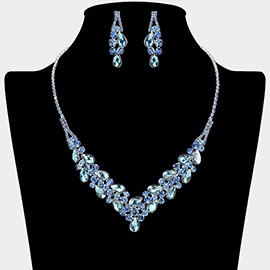 Teardrop Stone Cluster Embellished V Shaped Rhinestone Paved Necklace