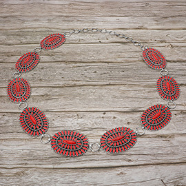 Boho Vintage Western Oval Turquoise Stone Pointed Concho Chain Belt