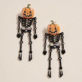 Halloween Pumpkin Skeleton Earrings