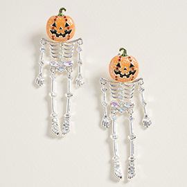 Halloween Pumpkin Skeleton Earrings
